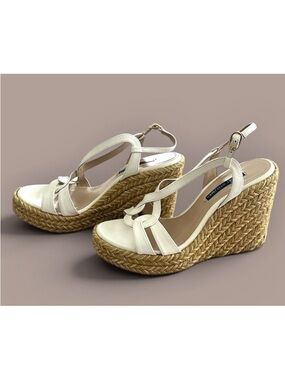 Stuart Weitzman Coquille Leather Wedge Espadrilles In White Size Women’s 7 Exc